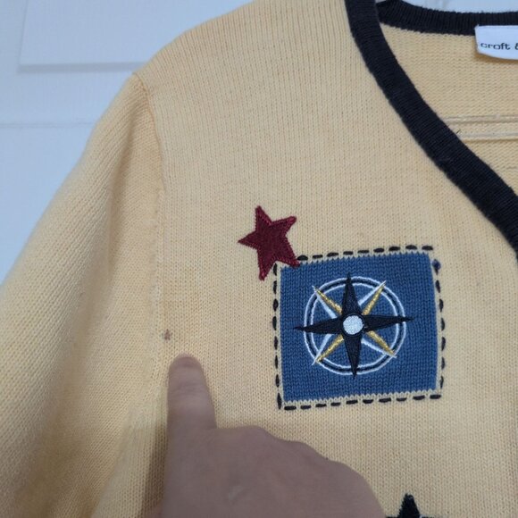 Croft & Barrow Embroidered Nautical Sweater Womens Size Medium Yellow Knit - Picture 4 of 16
